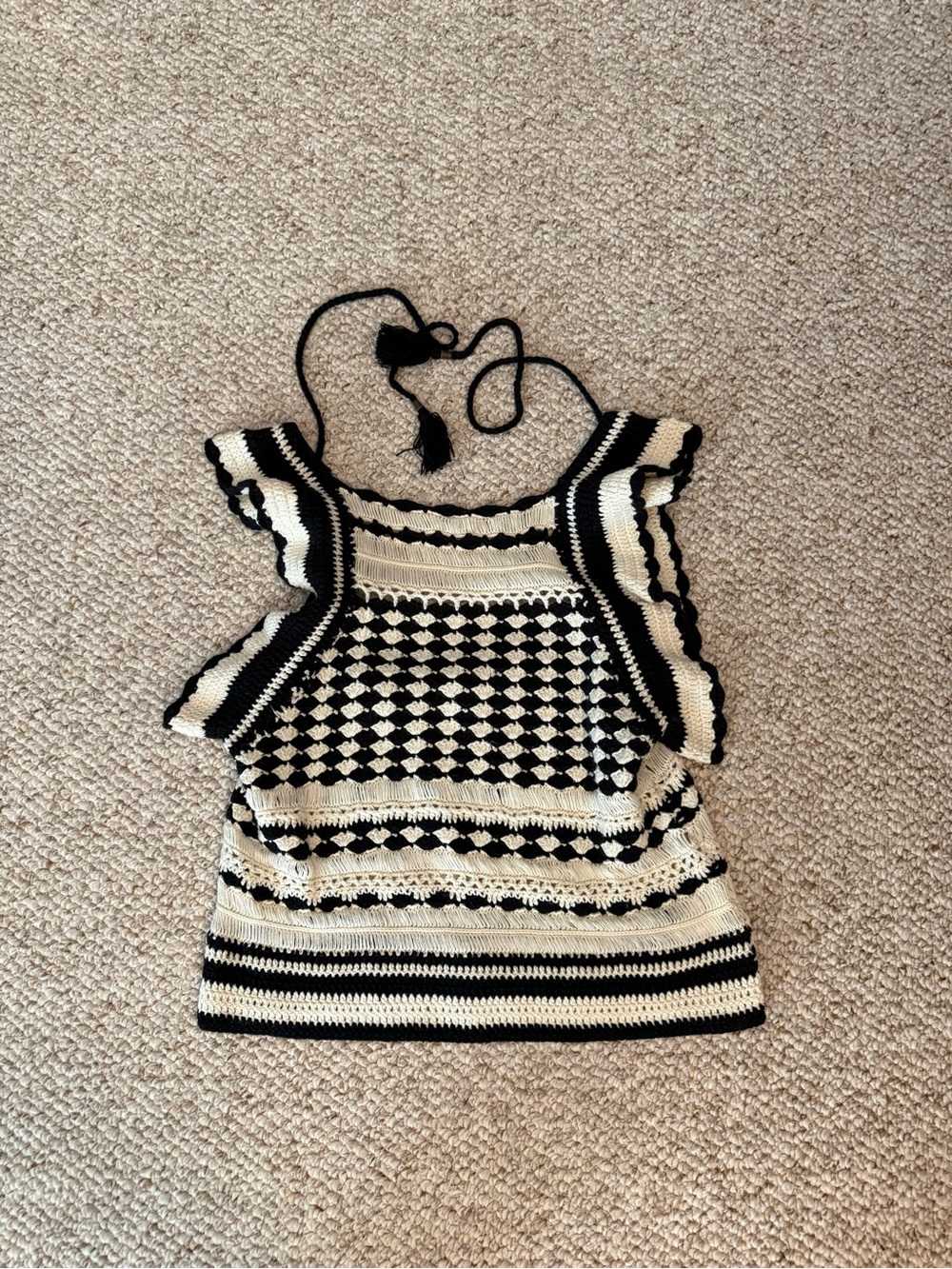 Black & Cream Crochet Knit Tank Top